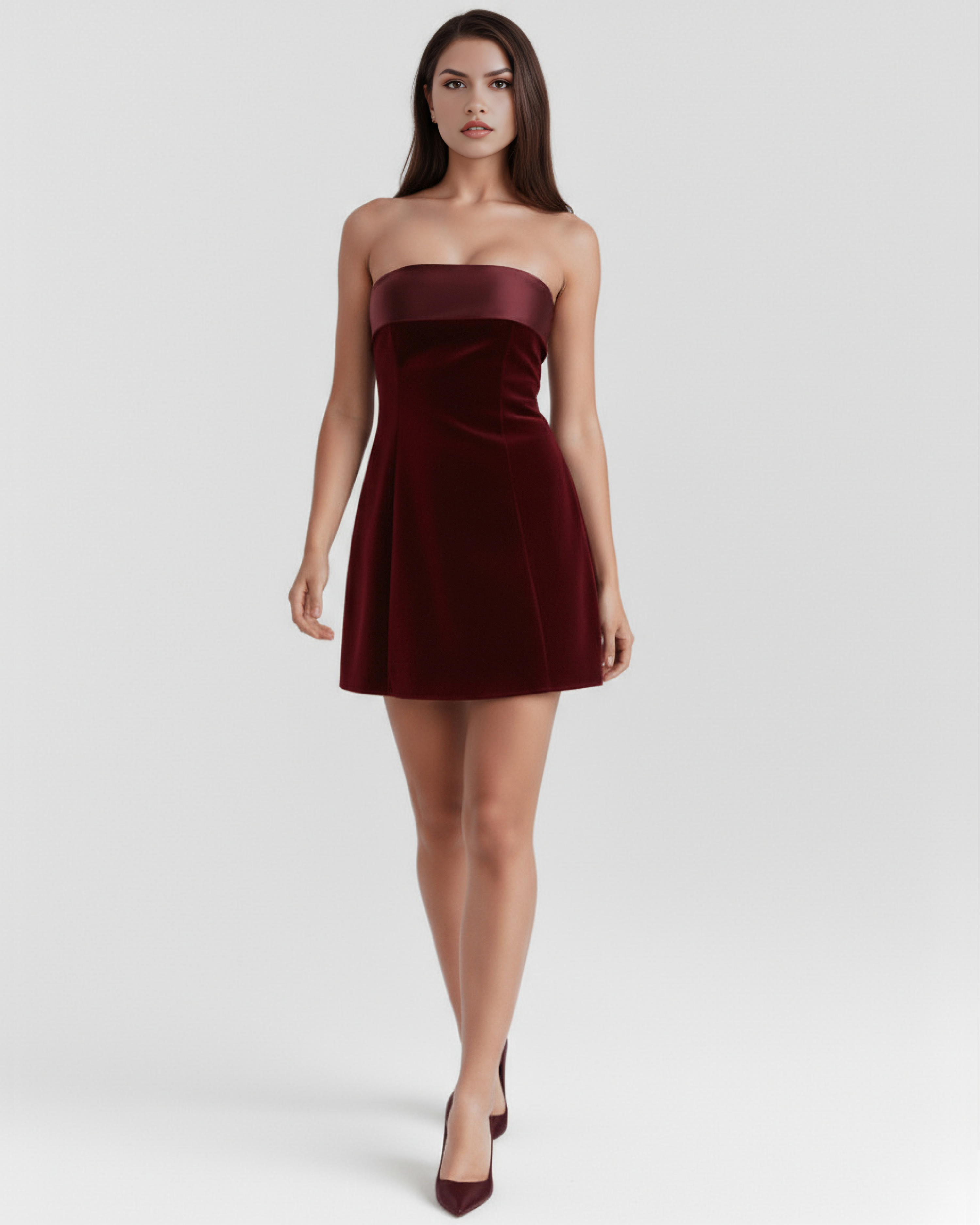 Valentina — Burgundy Velvet Mini Dress