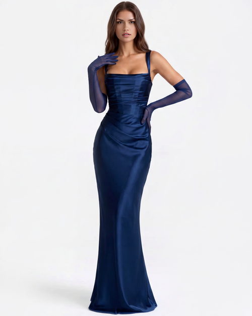 Adrienne — Satin Maxi Dress in Navy