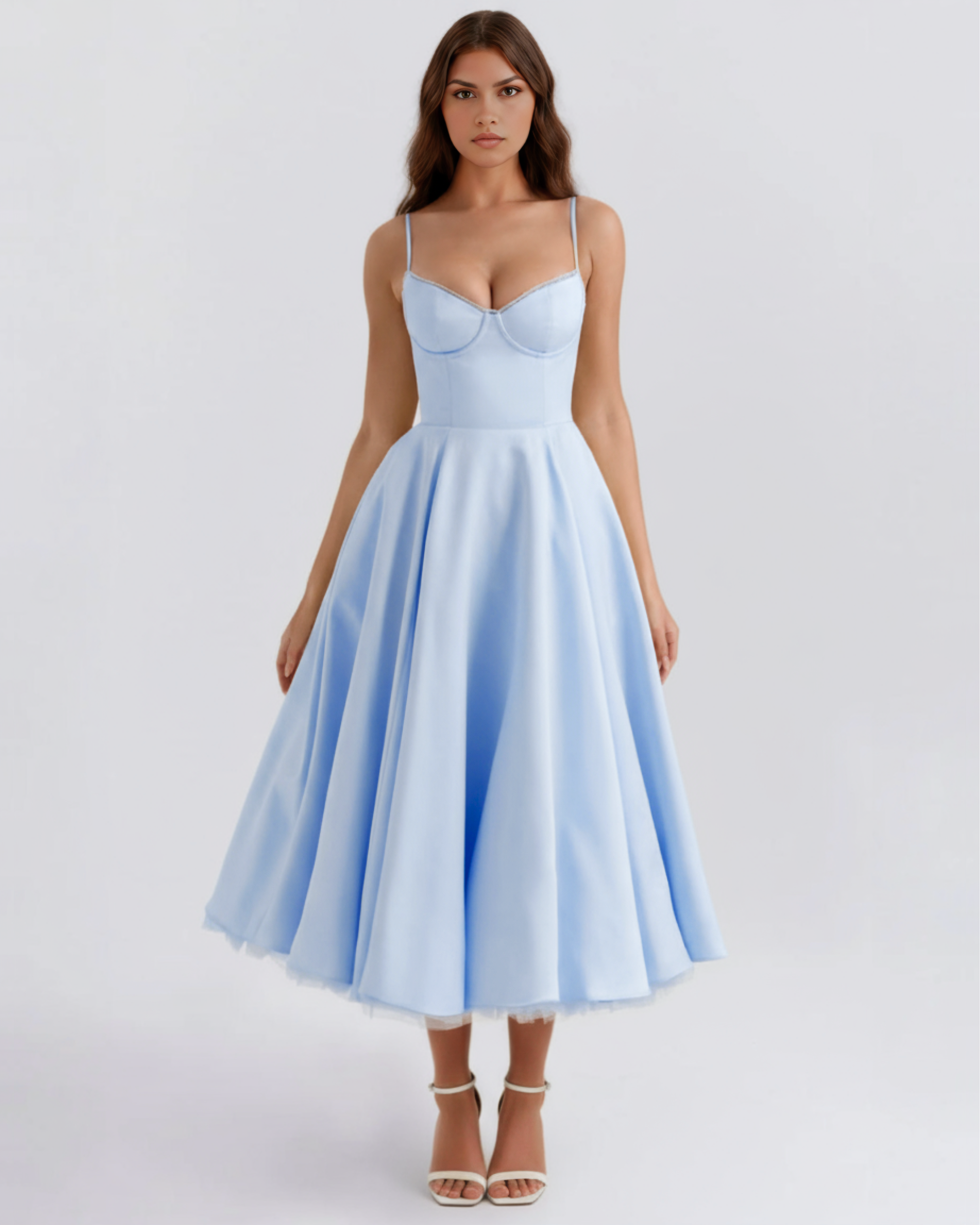 Selene — Sweetheart Midi Dress in Light Blue