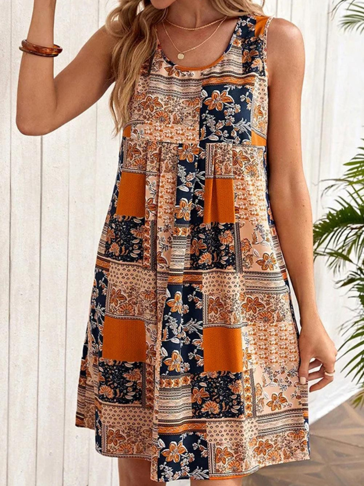 Jacinta - Sleeveless Retro Mini Dress with Floral Patchwork