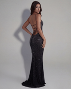Lumina — Black Crystal Maxi Dress