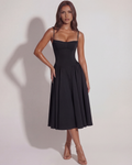Francesca — Black Twill Midi Dress