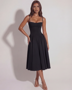 Francesca — Black Twill Midi Dress