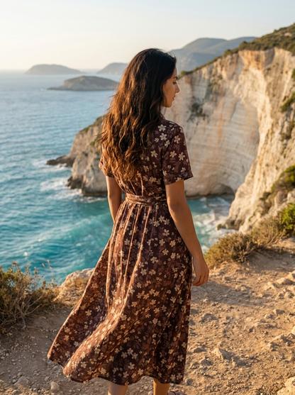 Robe Gavdos — Marron Florale Chemisier
