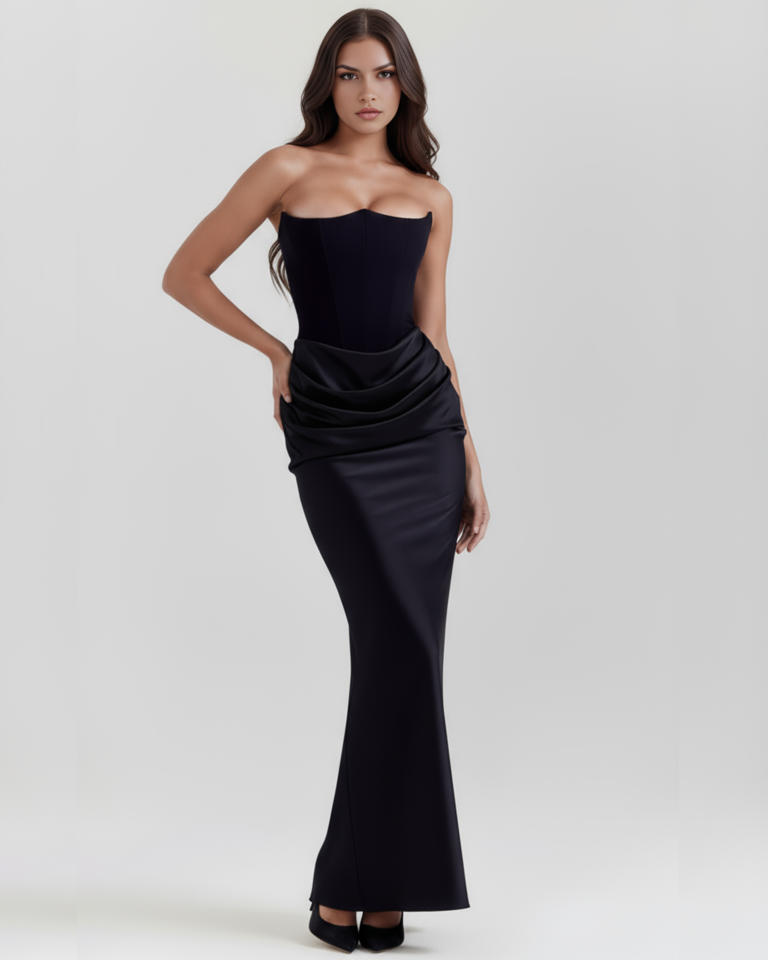 Rosalind — Black Crepe Corset Dress