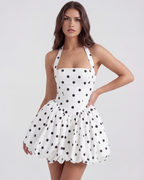 Giulia — Polka Dot Halter Mini Dress in Black & White
