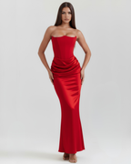 Rosalind Ruby — Crepe Corset Dress in Red
