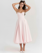 Selene — Sweetheart Midi Dress in Soft Pink