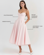 Selene — Sweetheart Midi Dress in Soft Pink