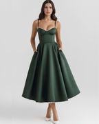 Selene Forest — Sweetheart Midi Dress in Forest Green
