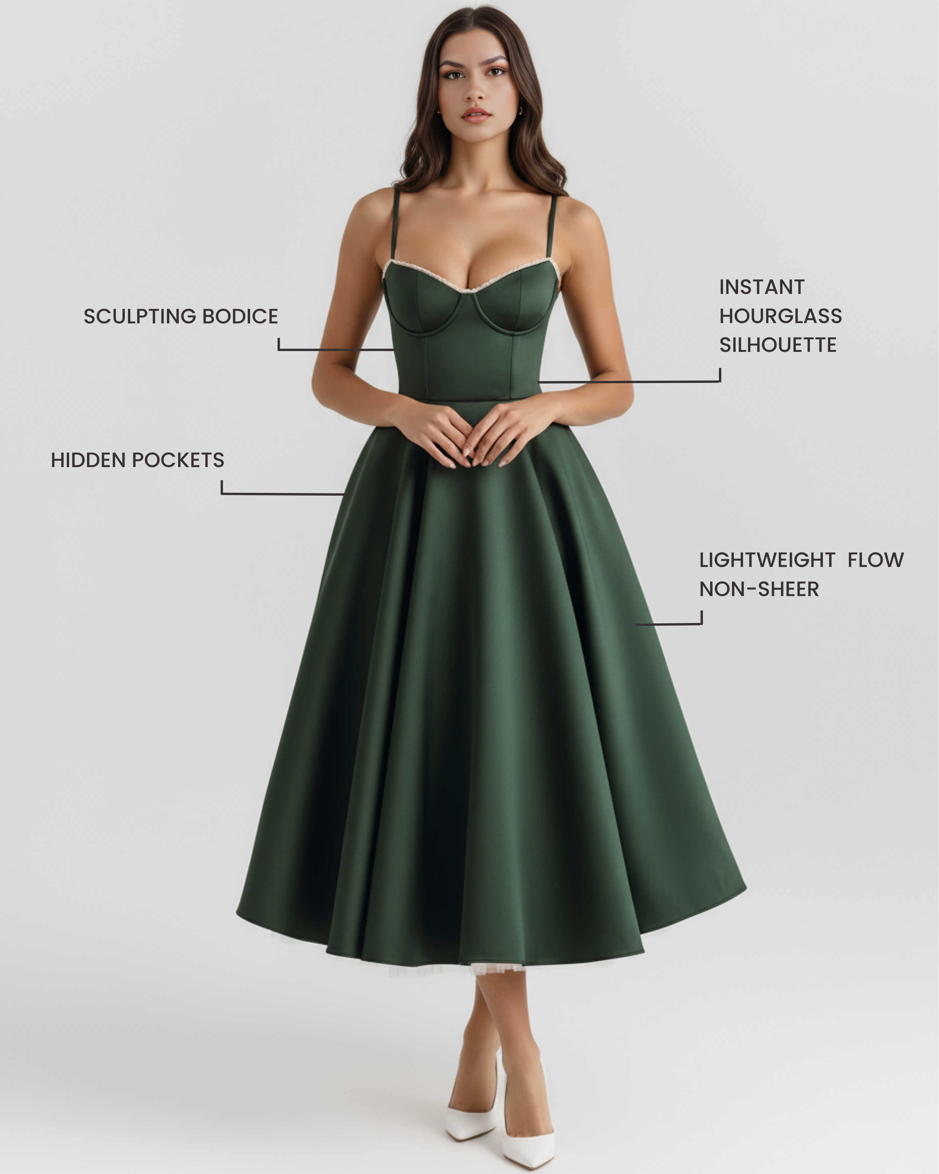 Selene Forest — Sweetheart Midi Dress in Forest Green
