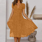 Lena - Women's Short-Sleeve V-Neck Floral Swing Dress