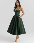 Selene Forest — Sweetheart Midi Dress in Forest Green