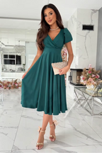 Anika - Elegant V-Neck Midi Dress for Weddings and Other Occasions
