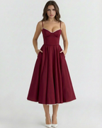Selene — Burgundy Satin Midi Dress
