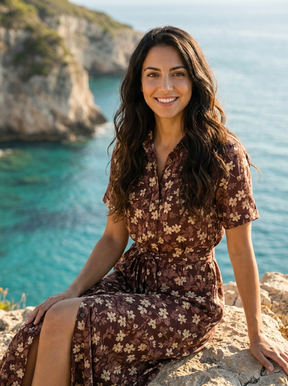 Robe Gavdos — Marron Florale Chemisier