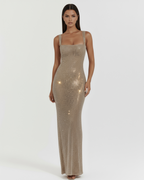 Isabella — Gold Crystal Maxi Dress