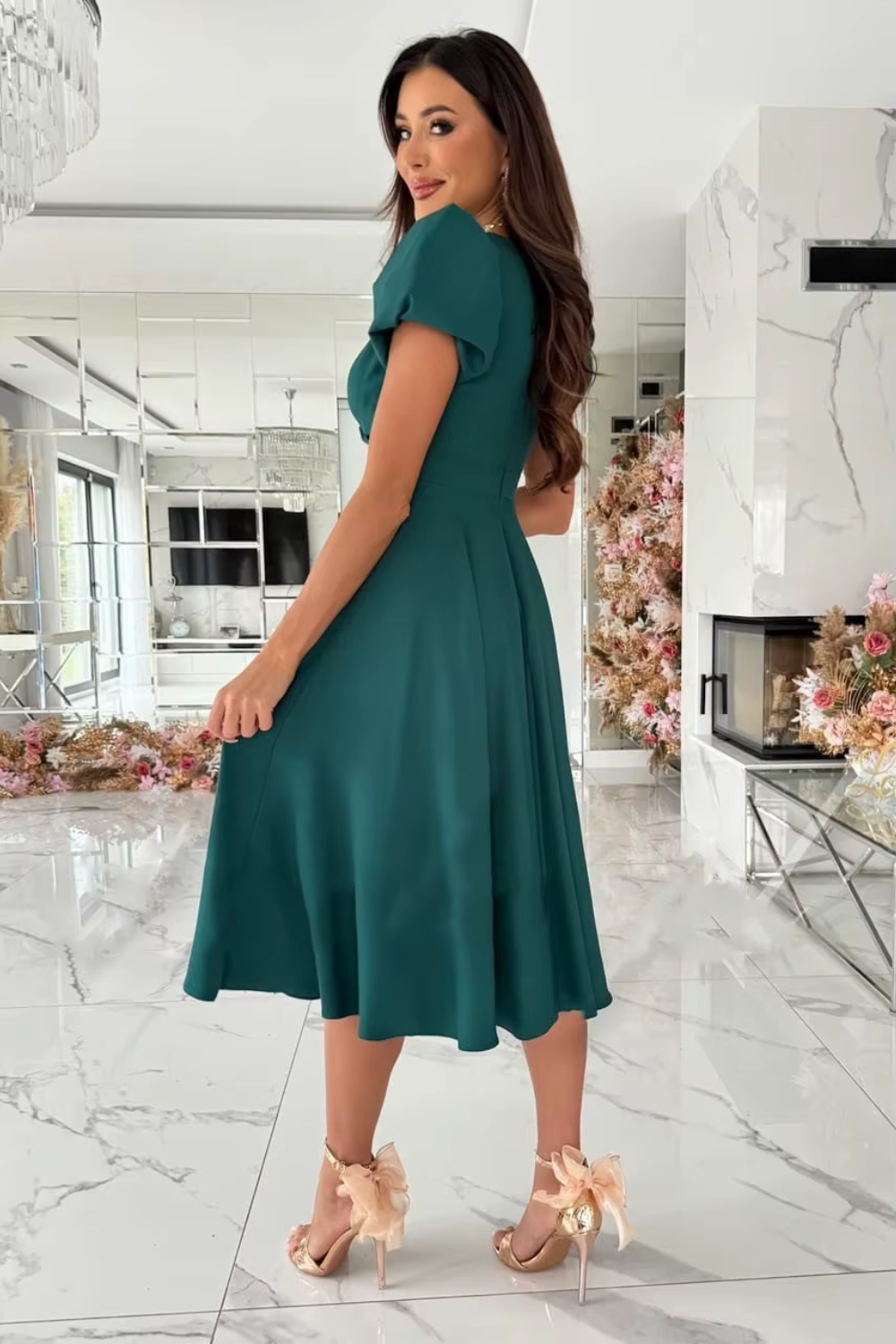 Anika - Elegant V-Neck Midi Dress for Weddings and Other Occasions