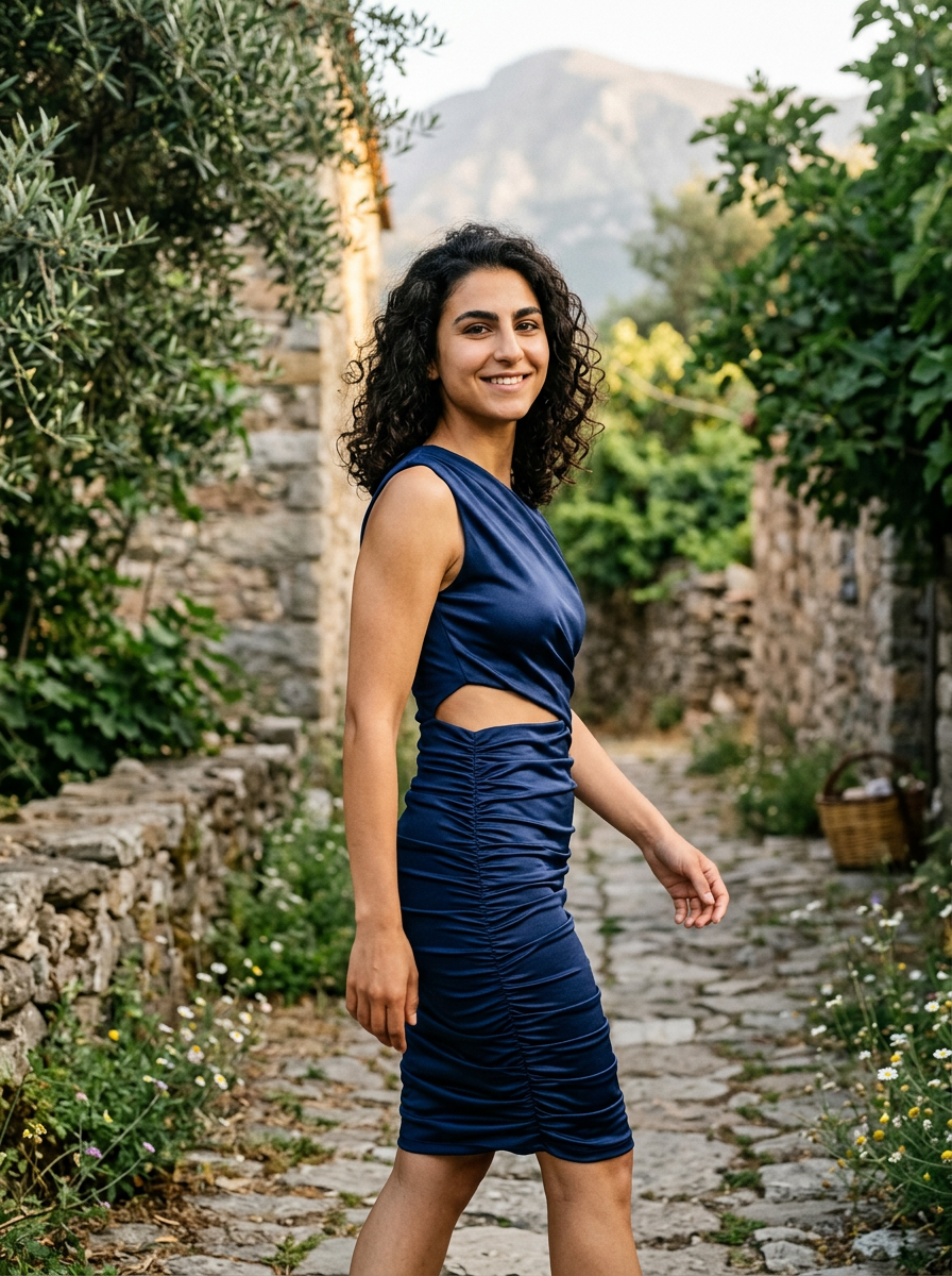Robe Zakynthos — Bleu Marine Cut-Out Une Epaule