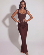 Eleonora — Chocolate Corset Maxi Dress