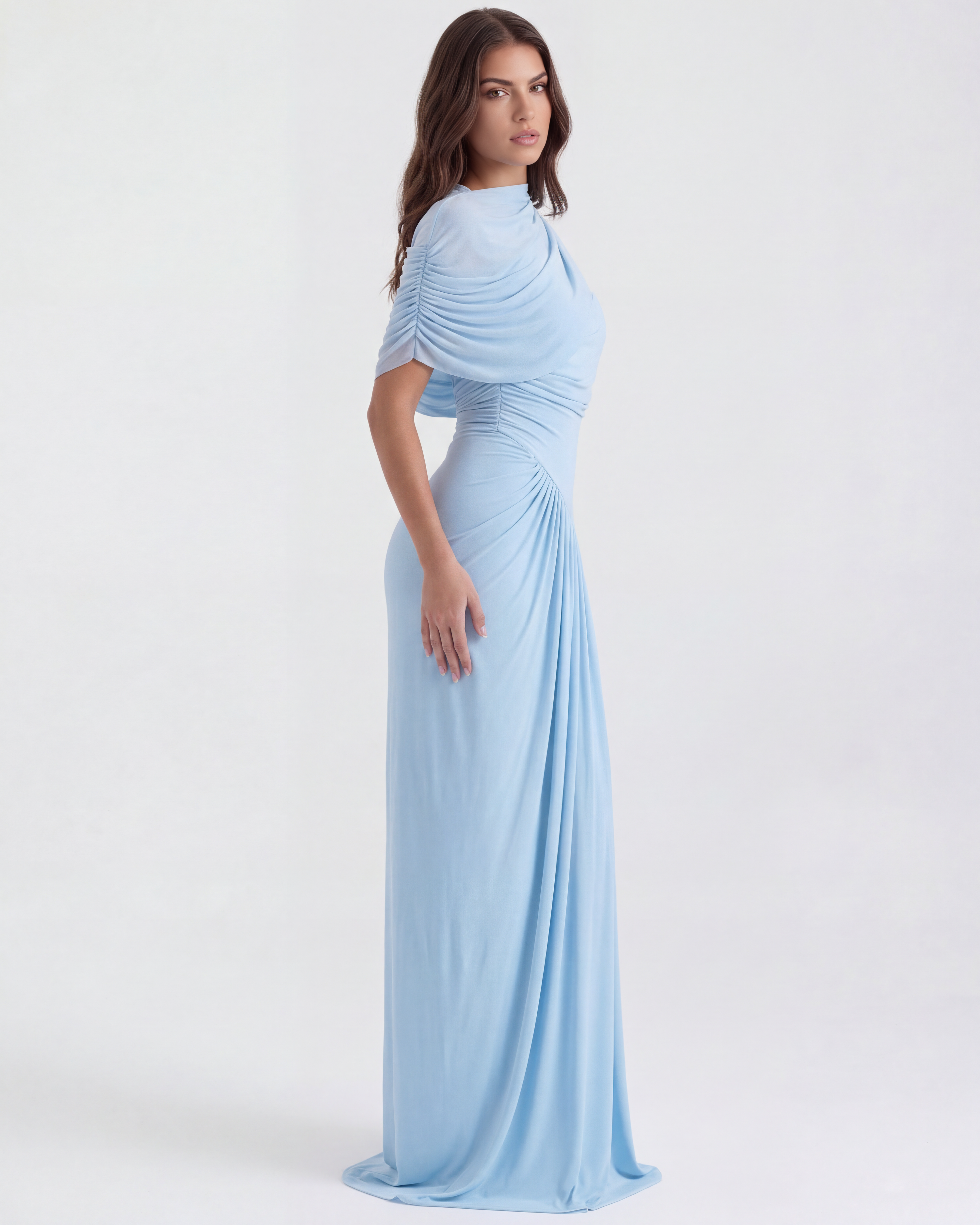 Camilla — Light Blue Cowl-Neck Dress
