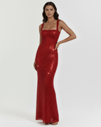 Isabella — Burgundy Crystal Maxi Dress