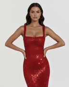 Isabella — Burgundy Crystal Maxi Dress