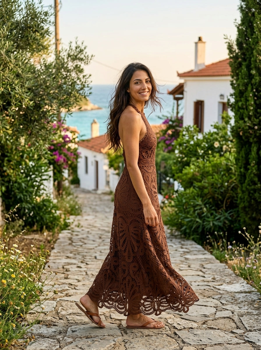 Robe Kastos — Marron Dentelle Guipure