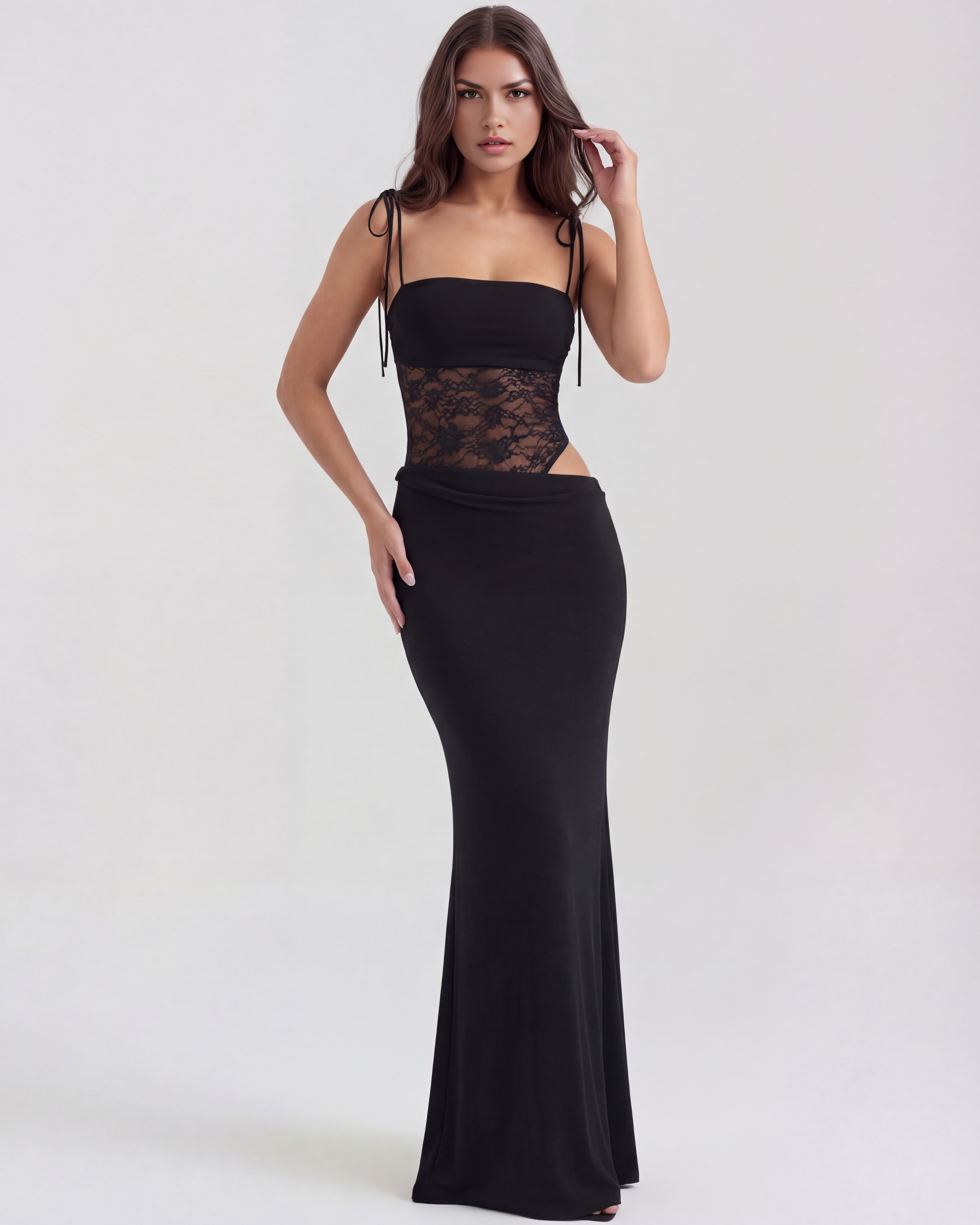 Valeria — Black Lace Maxi Dress