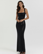 Isabella — Black Crystal Maxi Dress