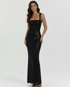 Isabella — Black Crystal Maxi Dress