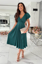 Anika - Elegant V-Neck Midi Dress for Weddings and Other Occasions