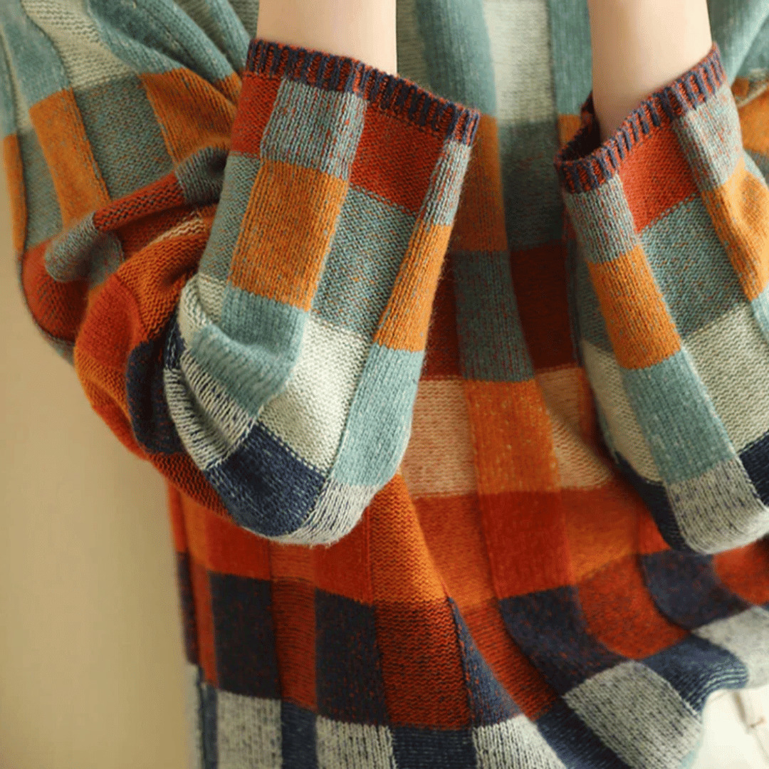 Bethany - Damski sweter patchworkowy z golfem