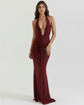 Ariel — Burgundy Halterneck Maxi Dress