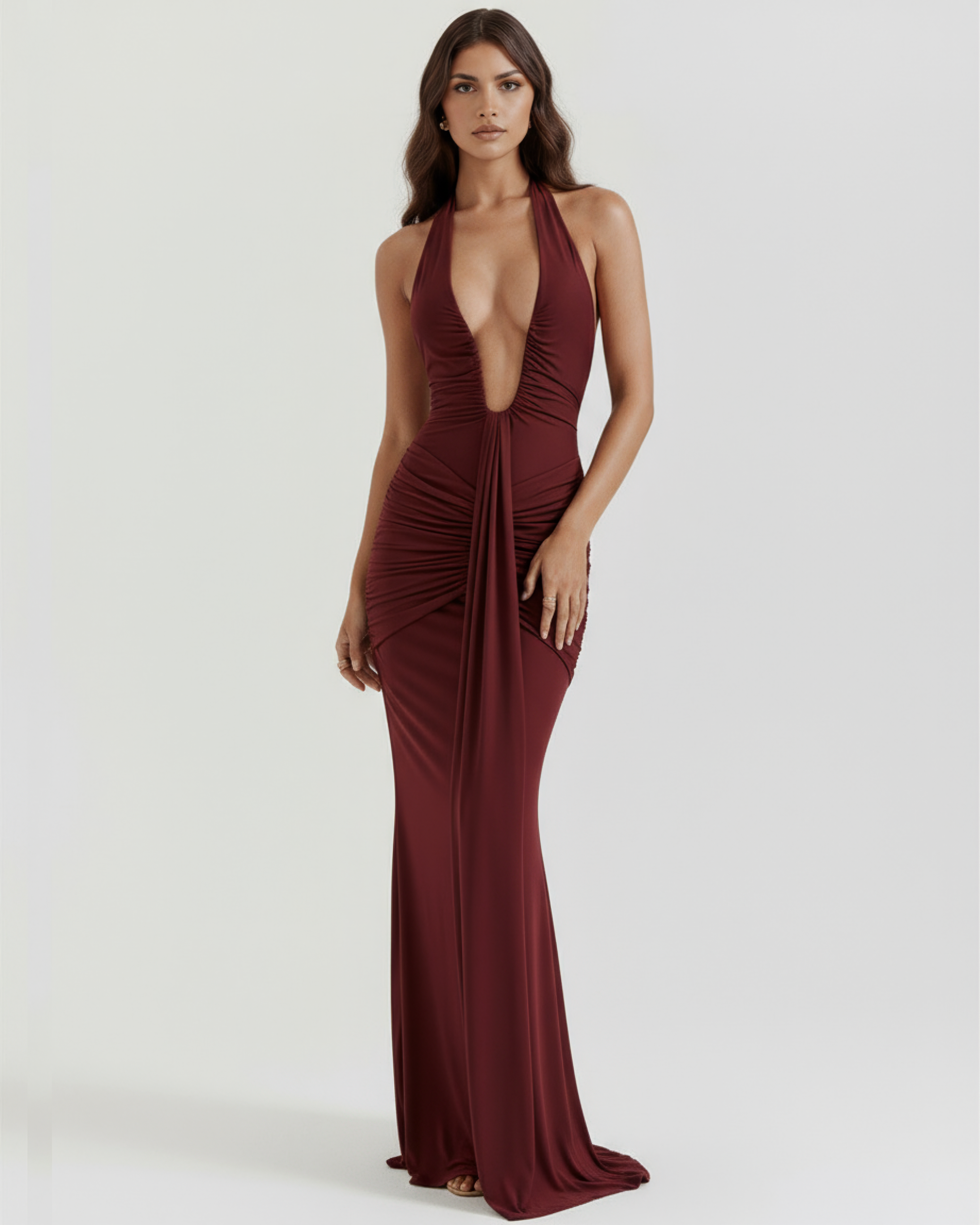Ariel — Burgundy Halterneck Maxi Dress