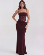 Valeria — Burgundy Lace Maxi Dress