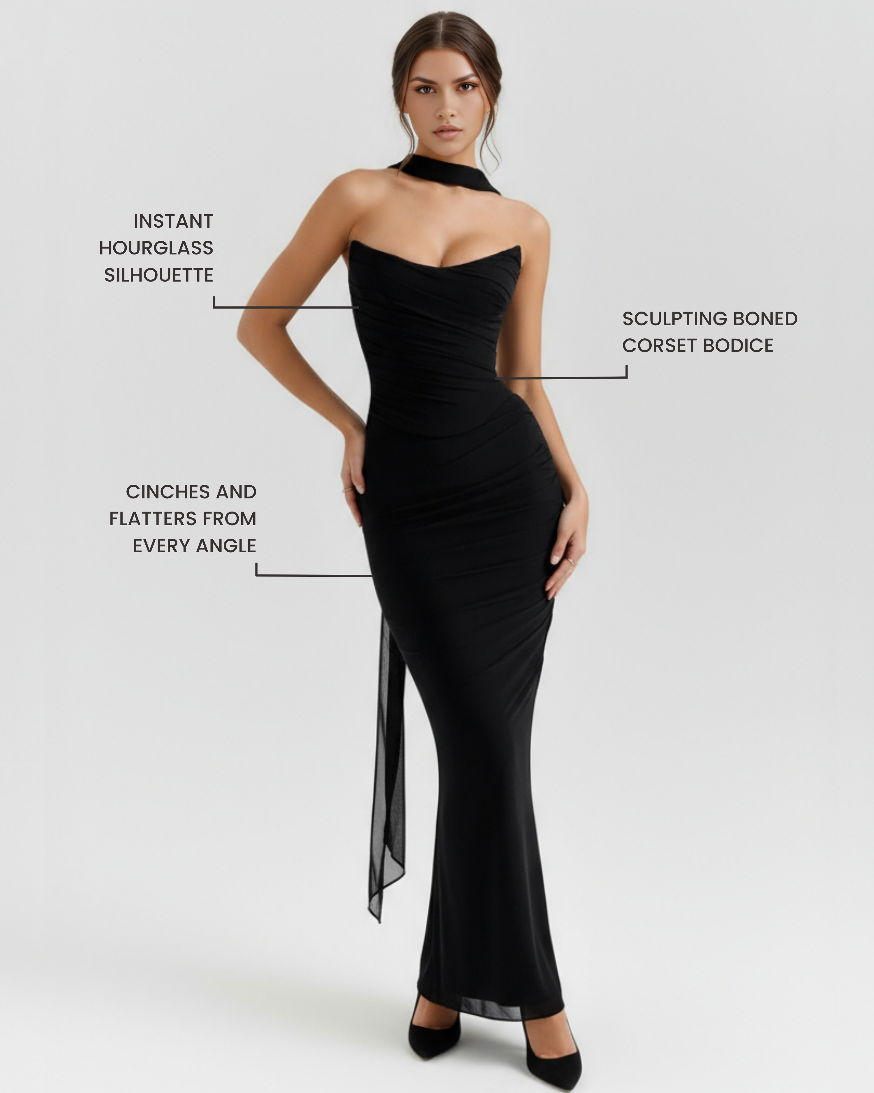 Malu — Black Mesh Three-Piece Maxi Dress