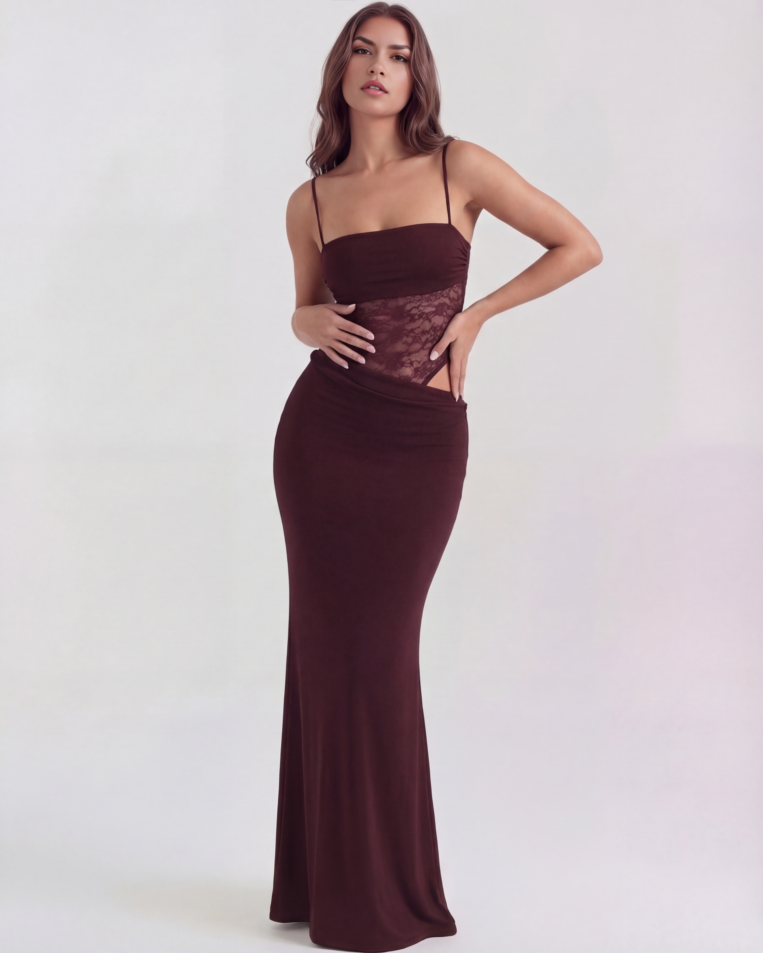 Valeria — Burgundy Lace Maxi Dress