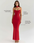 Malu — Three-Piece Mesh Maxi Dress in Red