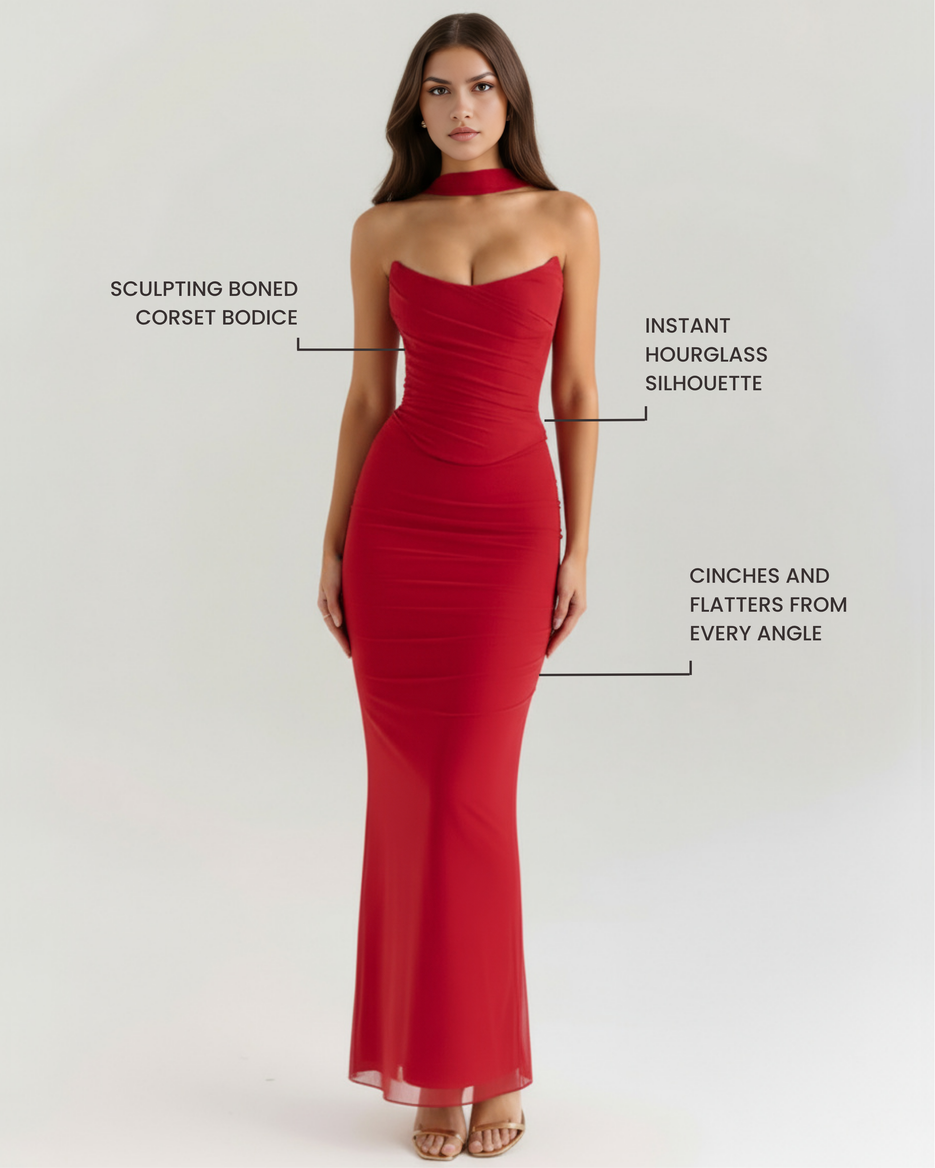 Malu — Three-Piece Mesh Maxi Dress in Red