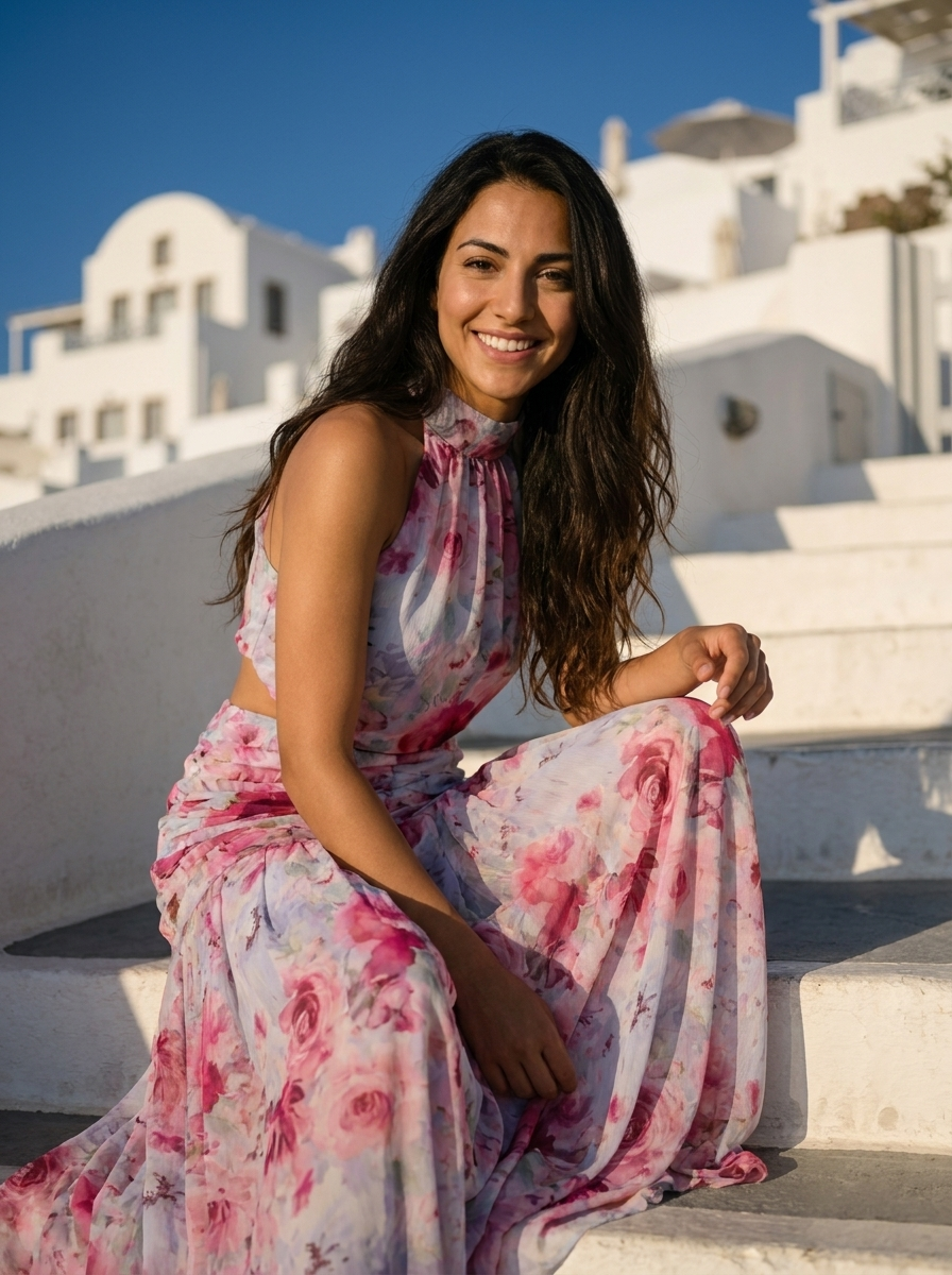 Robe Anafi — Rose Florale Halter