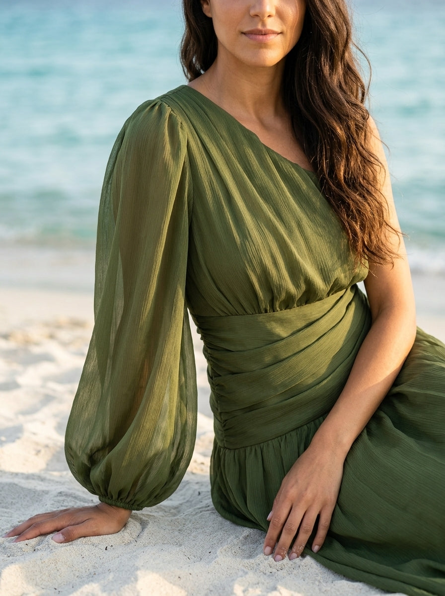 Robe Kea — Kaki Une Épaule Longue Manche