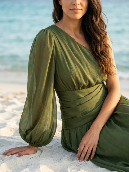 Robe Kea — Kaki Une Épaule Longue Manche