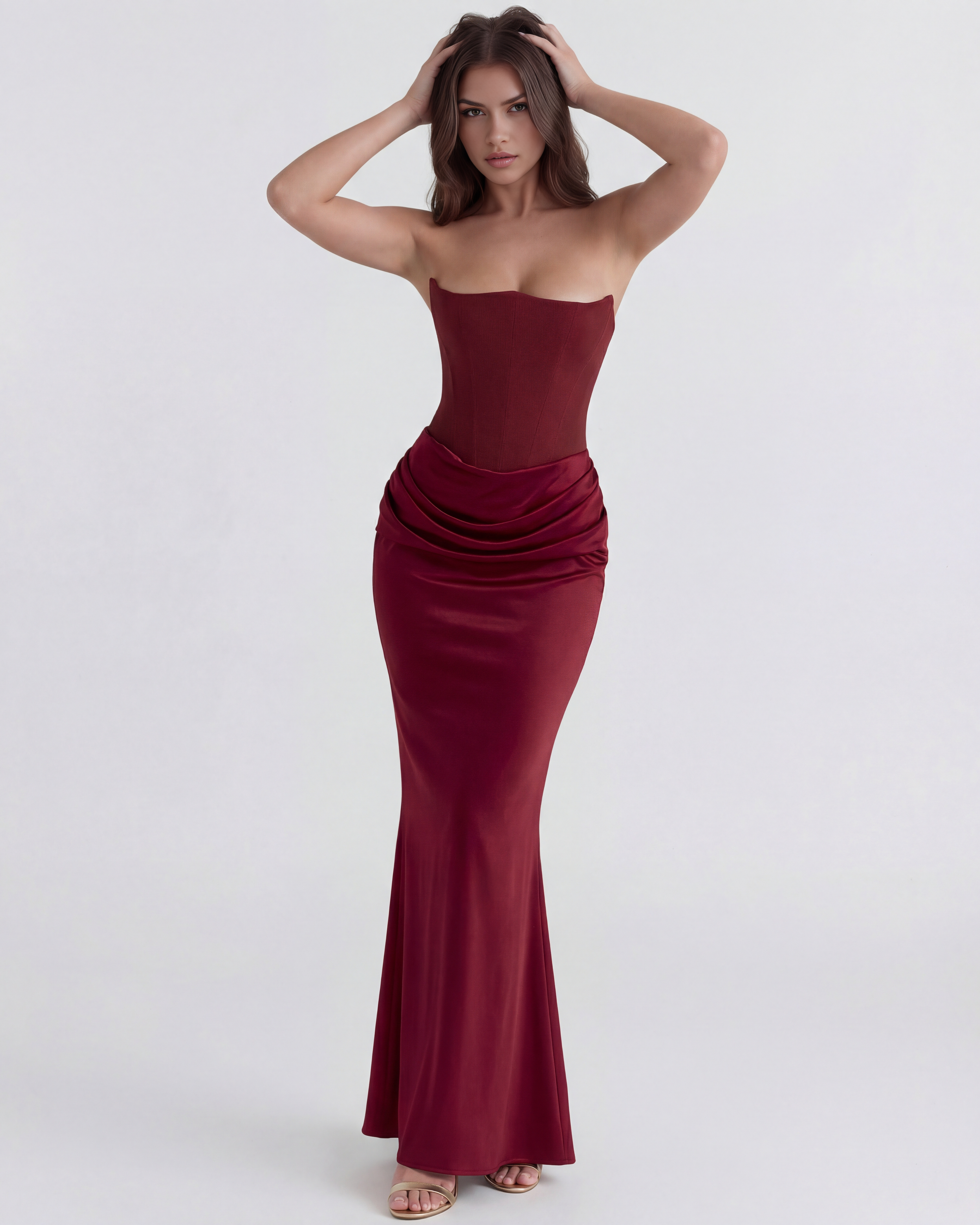 Rosalind — Burgundy Boned Corset Dress