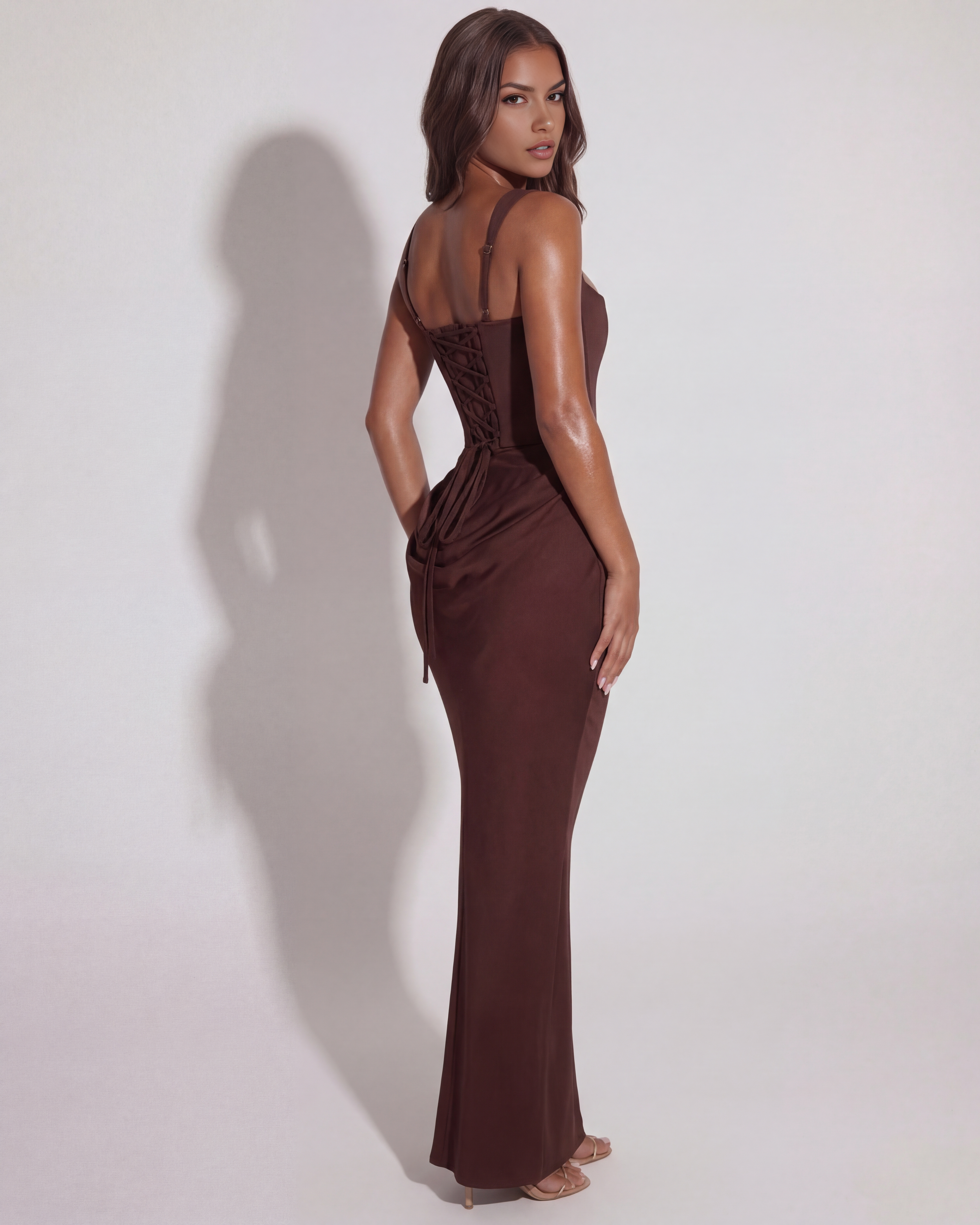 Eleonora — Chocolate Corset Maxi Dress