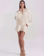 Giovanna — Cream Long-Sleeve Mini Dress