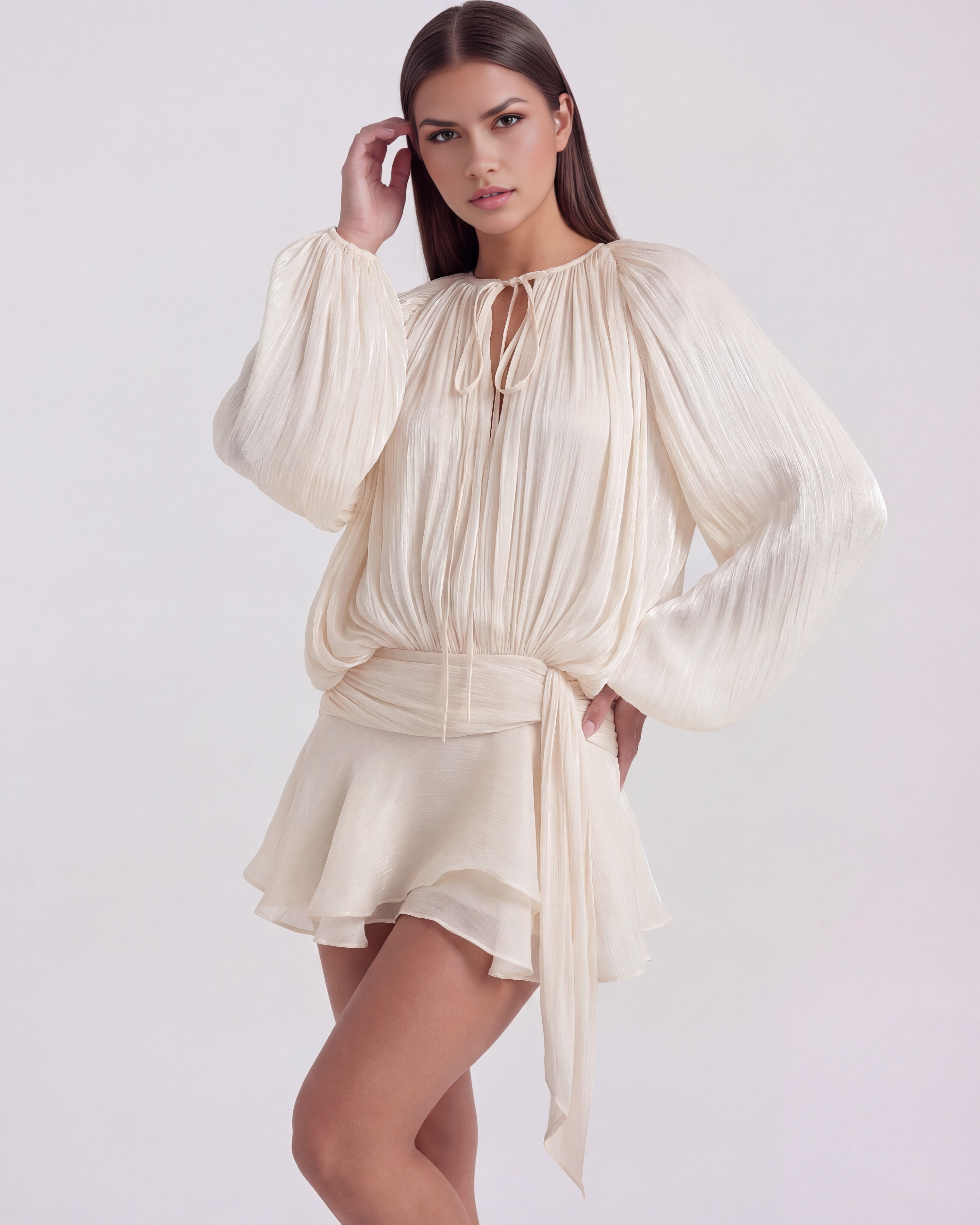 Giovanna — Cream Long-Sleeve Mini Dress