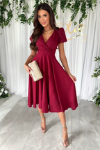Anika - Elegant V-Neck Midi Dress for Weddings and Other Occasions