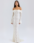 Alessandra Off-Shoulder — Floral Lace Maxi Dress in White