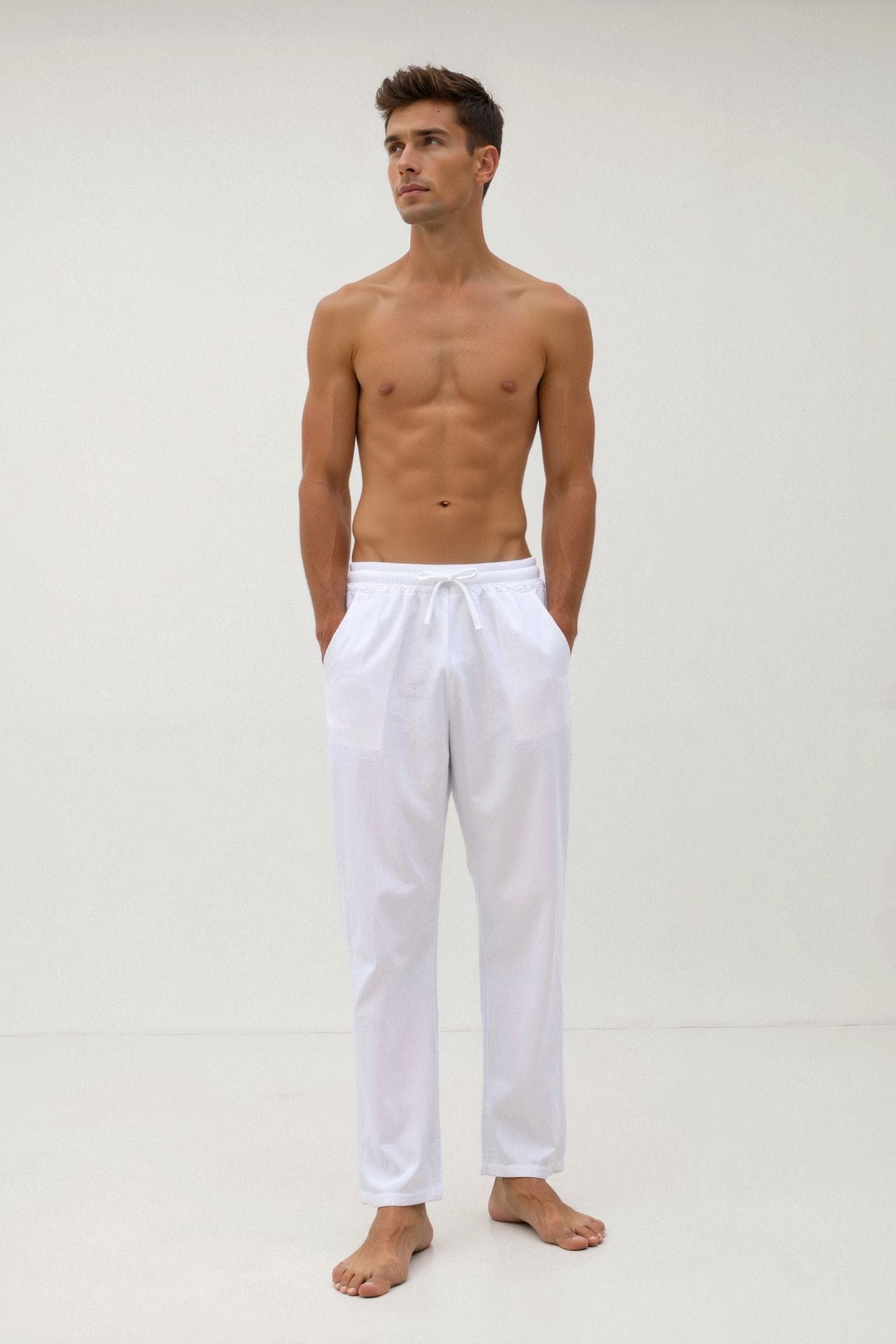 NOBA Cotton-Linen Blend Trousers with Drawstring Waist